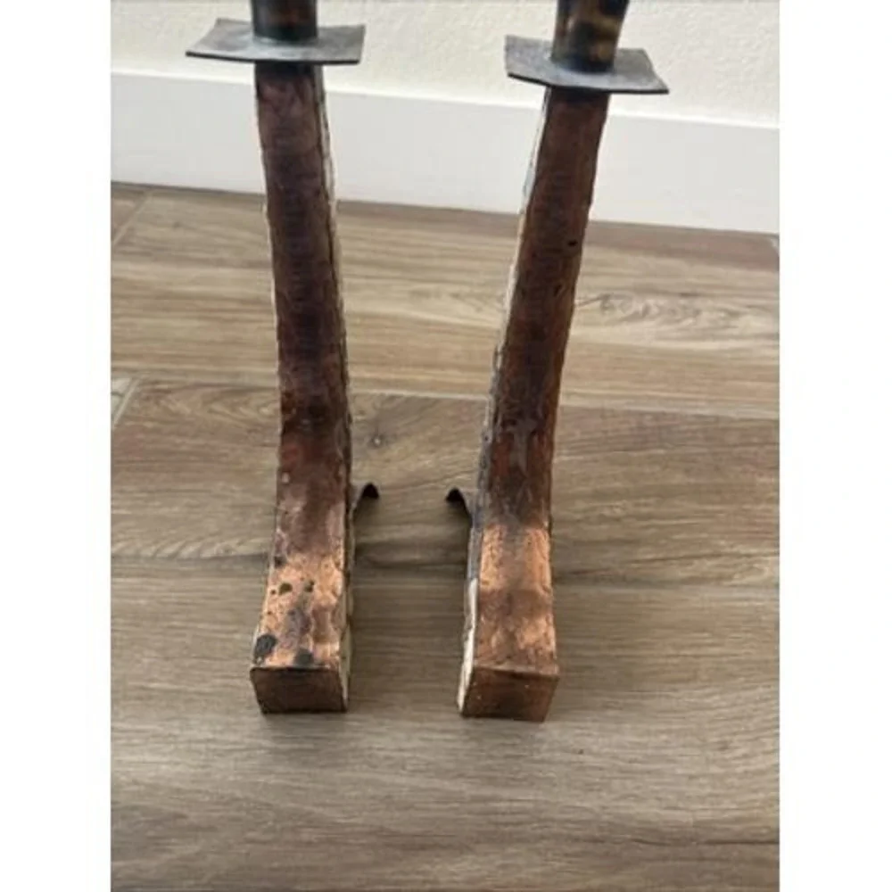 Eilon‎ Mosaics MCM Hammered Copper Holy Land Stone Candlesticks Shabbat 10.5